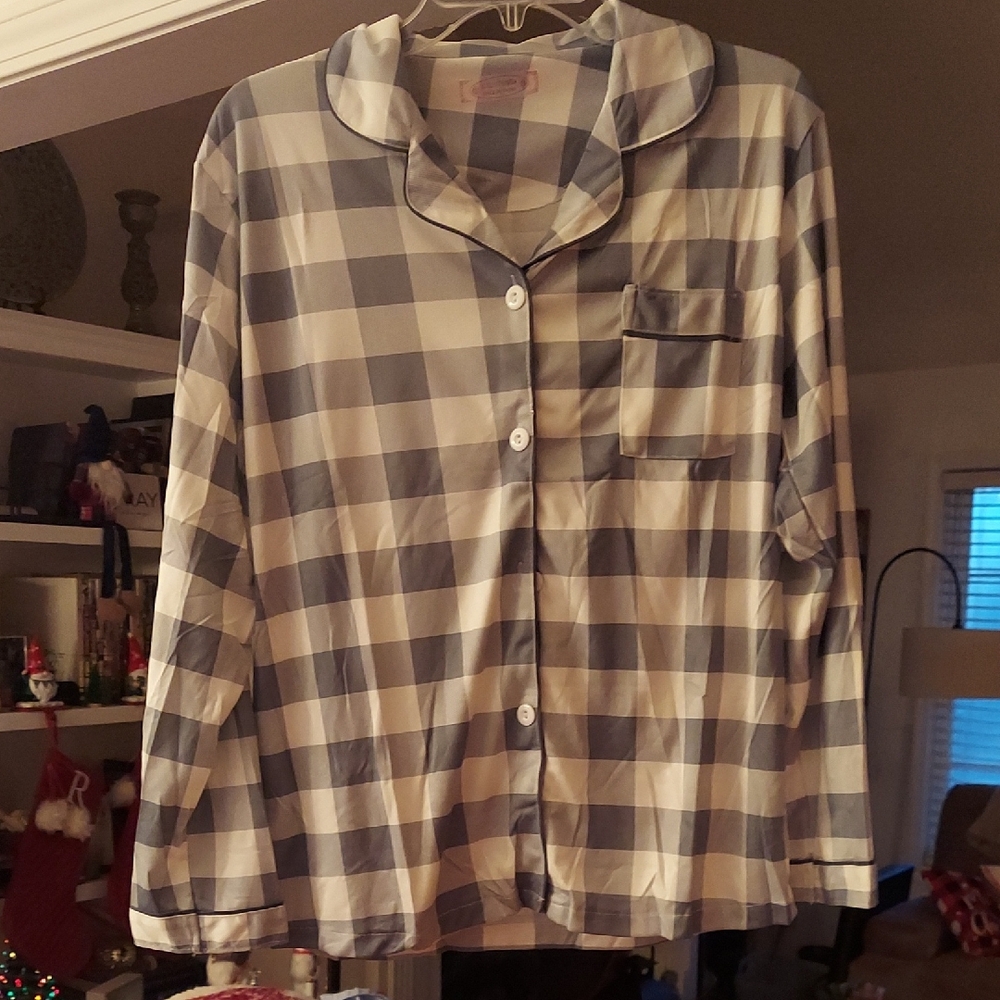 Blue and White Checkered Pajama Set